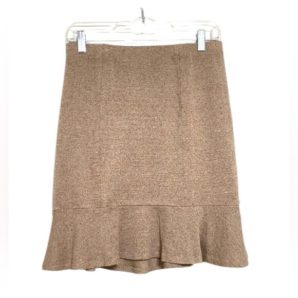 Express Tweed Texture Skirt Ruffle Peplum Hem Pull On Stretch Tan Brown size XS - Picture 1 of 16